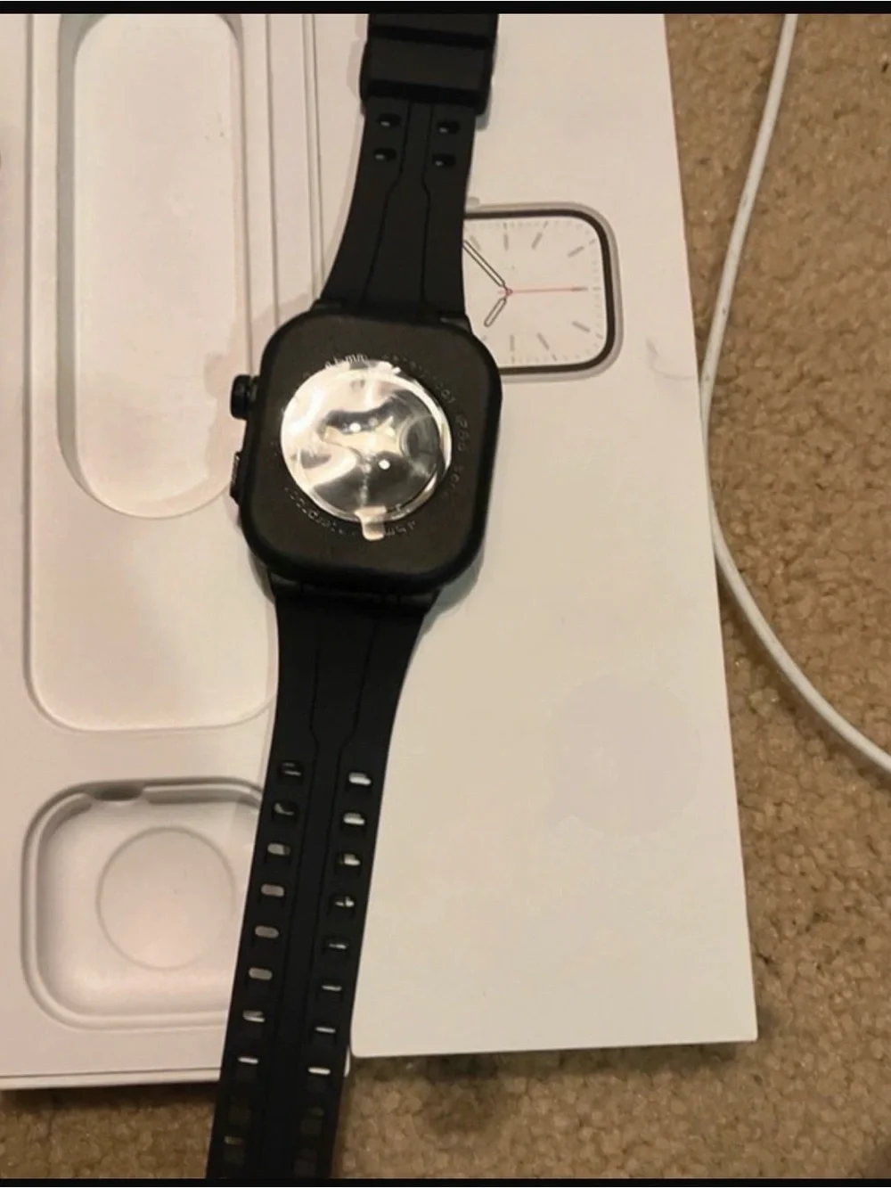 Apple Watch with Black Sport Band 45mm with Lifeproof case